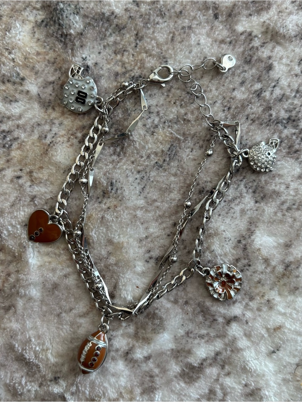Multi-Charm Silver-Tone Bracelet with Brown football charms